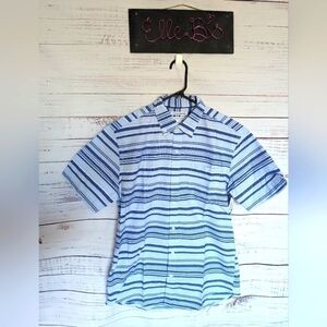 NWT Amazon Essentials Mens Blue Stripped Short Sleeve Regular Fit Button Down M